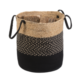 Niamey Wood Basket in Natural Jute and Recycled Cotton - Capska
