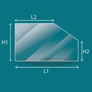 Vitre sur mesure pour insert ou poêle format rectangle avec coin coupé