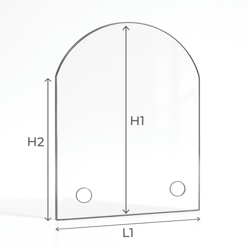 Vitre percée sur mesure - forme cintrée en partie haute schéma Vitre percée sur mesure - forme cintrée en partie haute schéma
