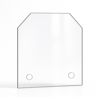 Cristal para chimenea eléctrica - Vidrio plano con 2 ángulos cortados con taladros - Capska Cristal para chimenea eléctrica - Vidrio plano con 2 ángulos cortados con taladros - Capska