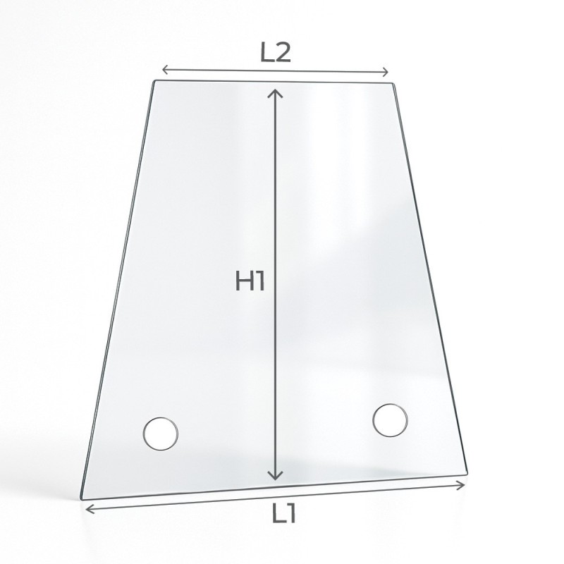 Vitre percée sur mesure forme trapèze isocèle schéma Vitre percée sur mesure forme trapèze isocèle schéma