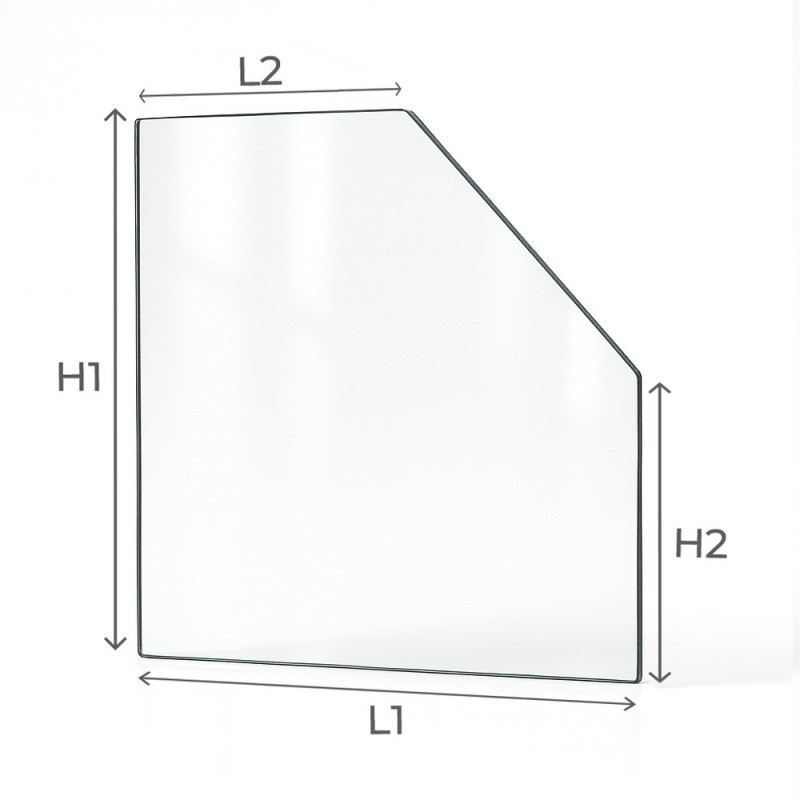 Vitre plate avec 1 angle coupé 5 mm sur mesure schéma
