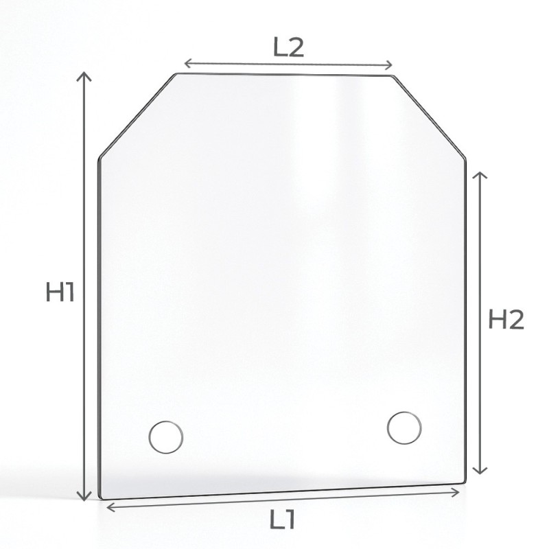 Cristal para chimenea eléctrica - Vidrio plano con 2 ángulos cortados con taladros - Capska
